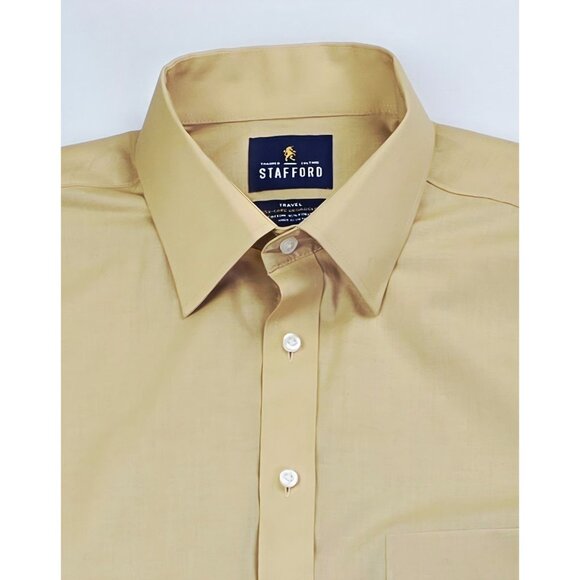 Stafford Regular Fit Size Large 16-16.5 34-35 Mens Mustard Long Sleeve Shirt - Picture 1 of 8